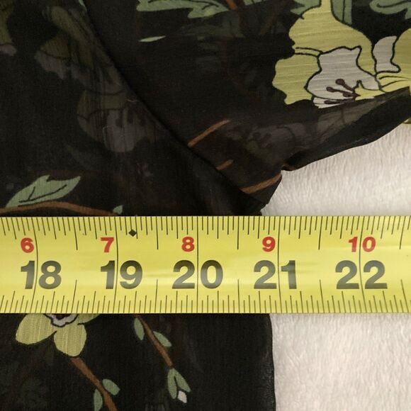 Who What Wear Floral Blouse Womens MEDIUM Sheer Chiffon Ruffle Tie Neck - Picture 10 of 12